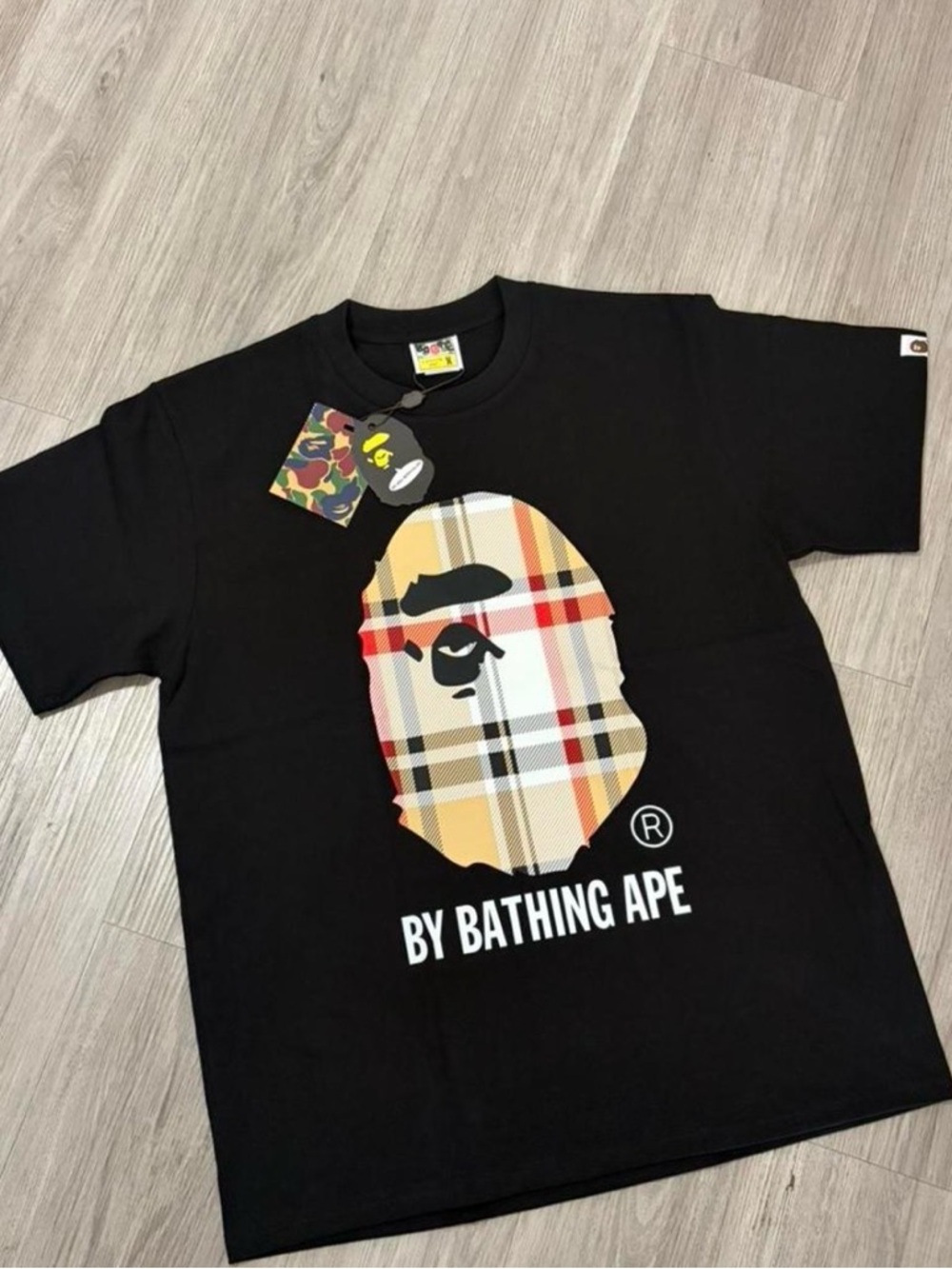 A Bathing Ape Black Plaid Ape Head Short Sleeve T-Shirt